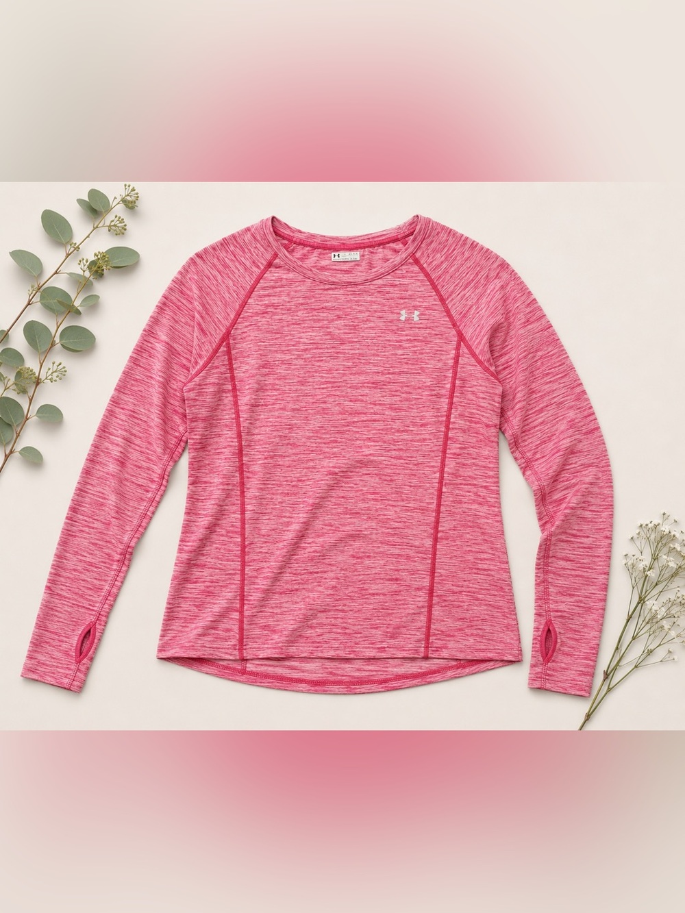 Under Armour Pink Heather Performance Long Sleeve | Running Top with Thumb Holes